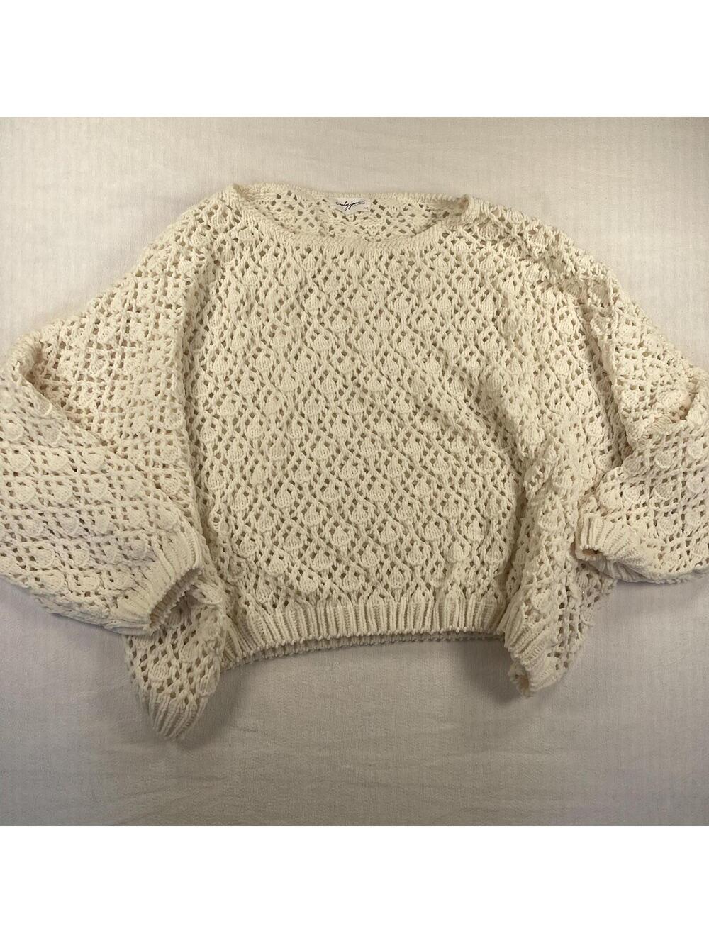 Women's Crochet Sweater Chunky, Open Weave knit M/L CarlyJean LA oversized ivory - Picture 3 of 9